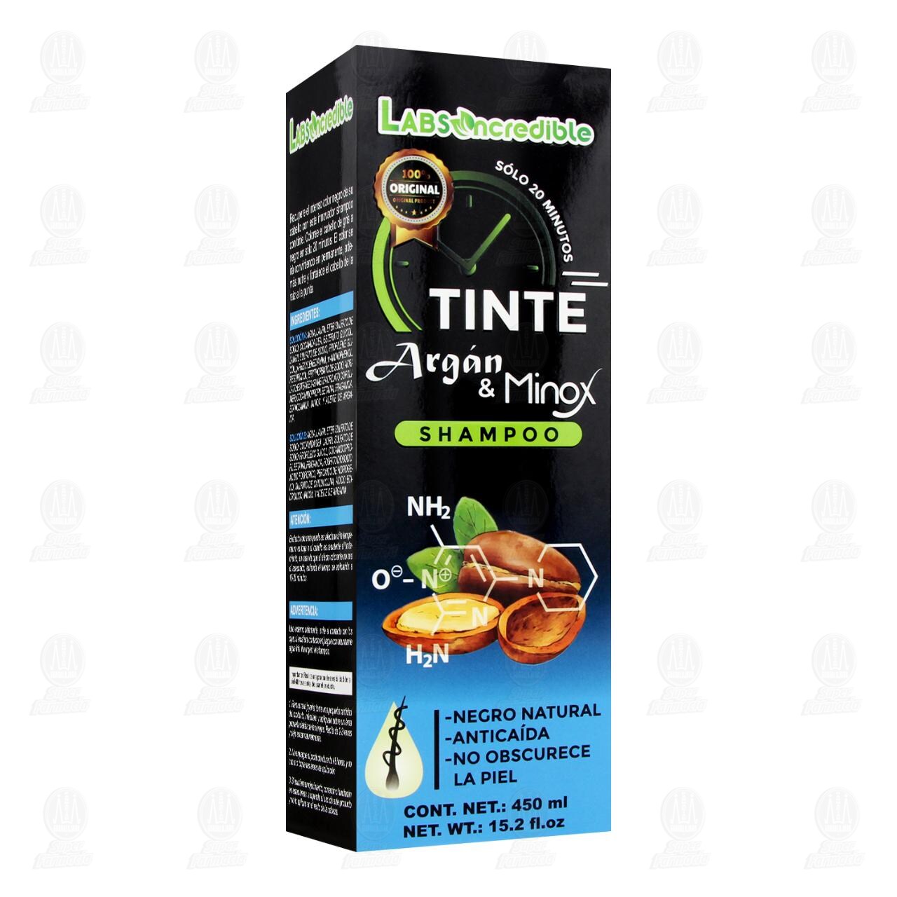 Tinte Labs Incredible Arg&aacute;n & Minox Shampoo Negro Natural, 450 ml.