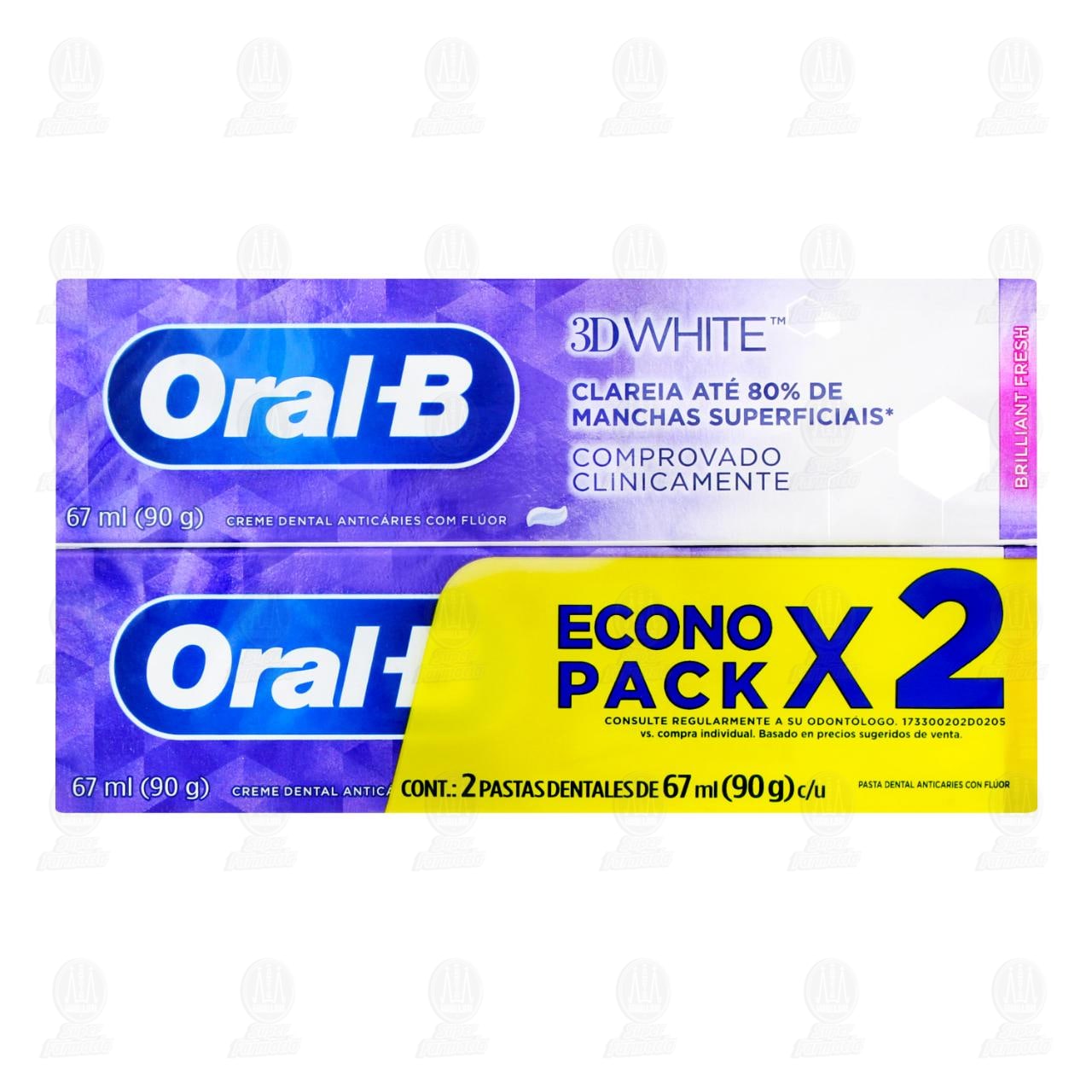 Pack Pasta Dental Oral-B 3D White Brilliant Fresh, 2 pzas de 67 ml c/u. image number 1