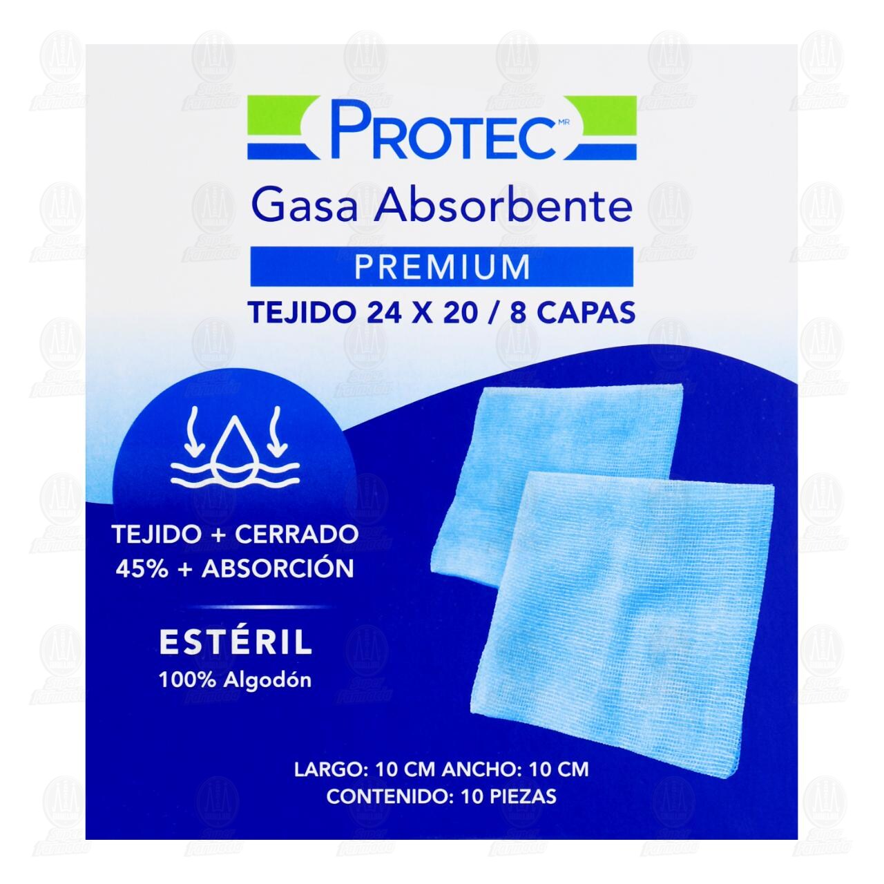 Gasa Absorbente Protec Premium Est&eacute;ril 10 cm x 10 cm, 10 pzas. image number 0