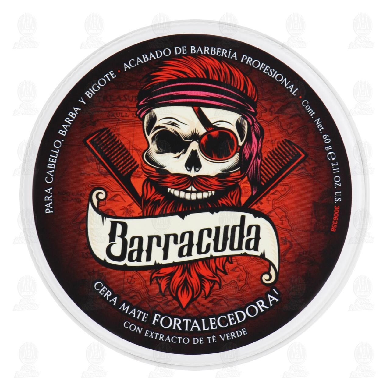 Cera Mate Barracuda Fortalecedora para Cabello, Barba y Bigote, 60 gr.