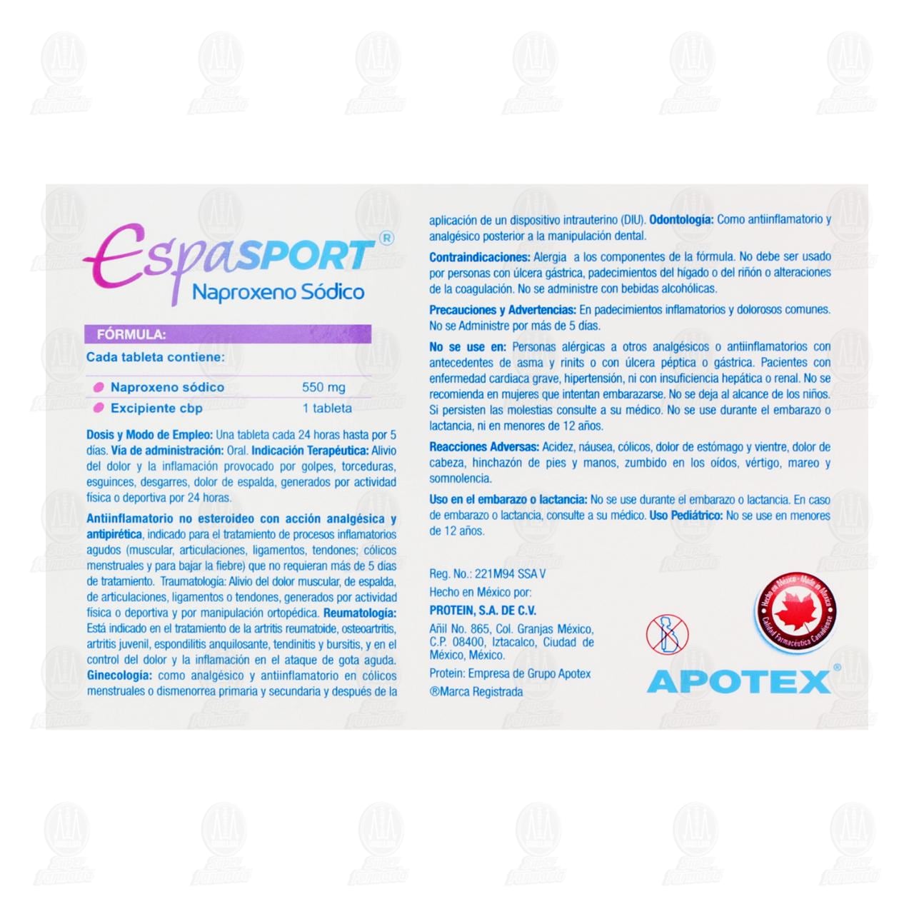Espasport 550 mg, 12 Tabletas. image number 2