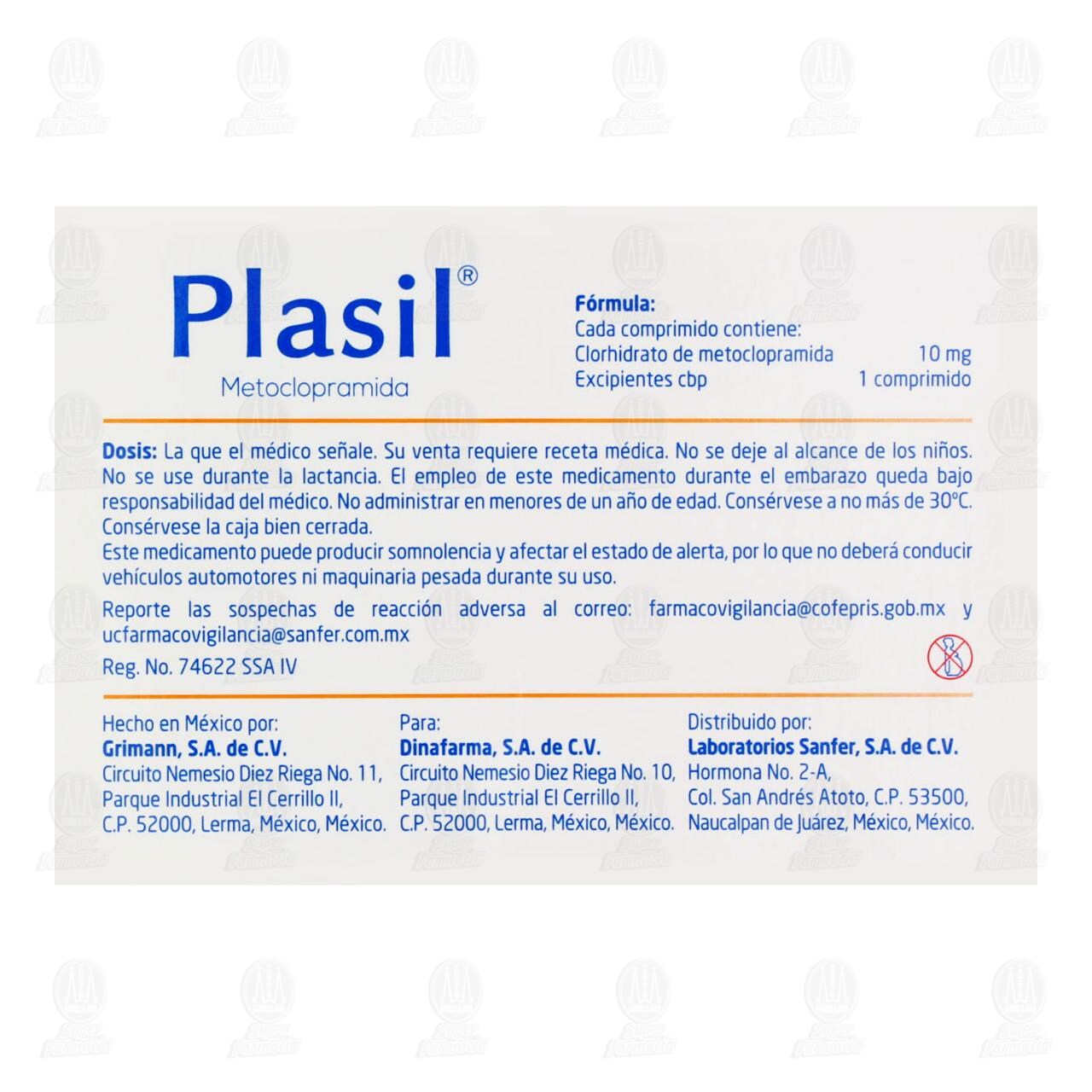 Plasil 10 mg, 30 Comprimidos. image number 2