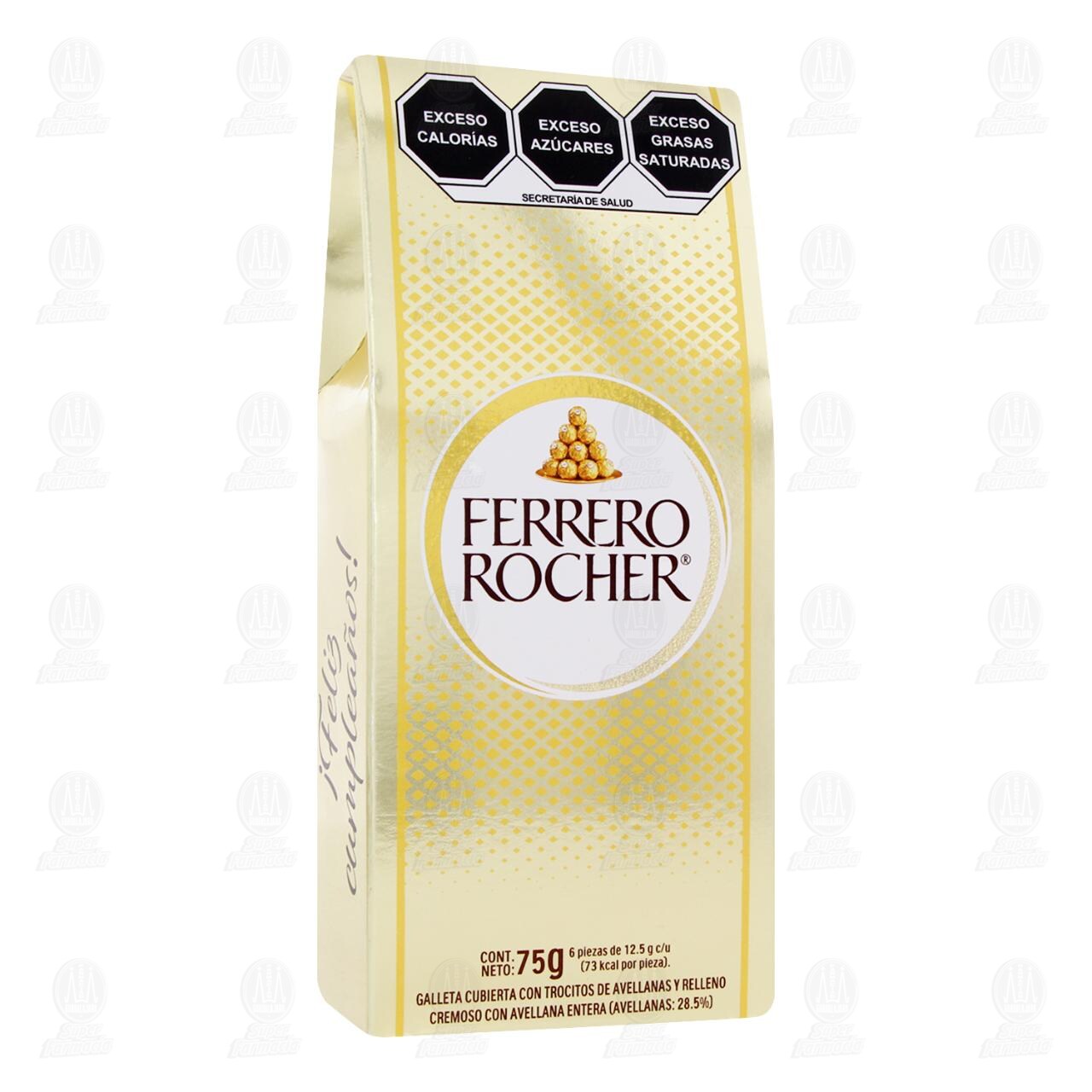 Galleta Cubierta con Trocitos de Avellanas y Relleno Cremoso Ferrero Rocher, 6 pzas 75 gr.