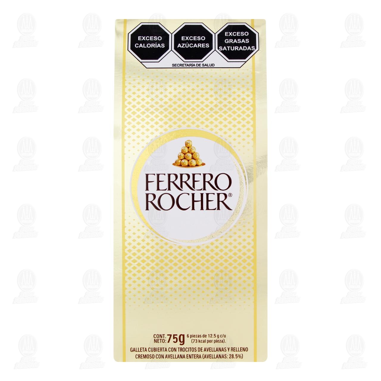 Galleta Cubierta con Trocitos de Avellanas y Relleno Cremoso Ferrero Rocher, 6 pzas 75 gr. image number 0