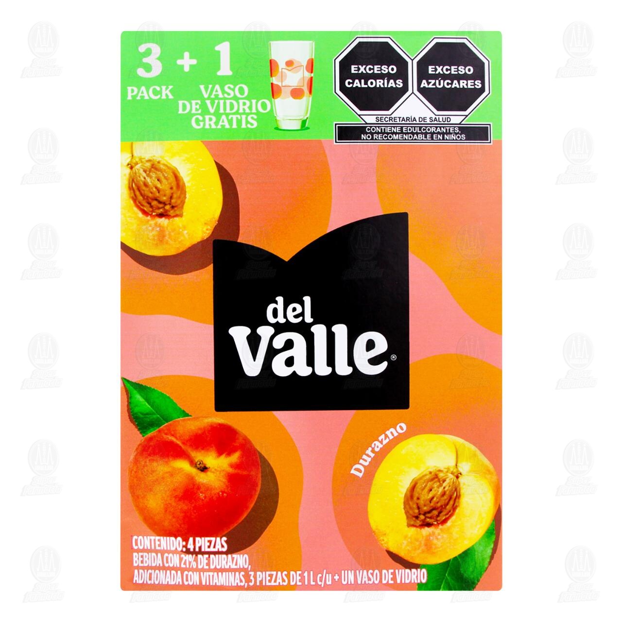 Pack N&eacute;ctar del Valle de Durazno + 1 Vaso Gratis, 4 pzas. image number 1