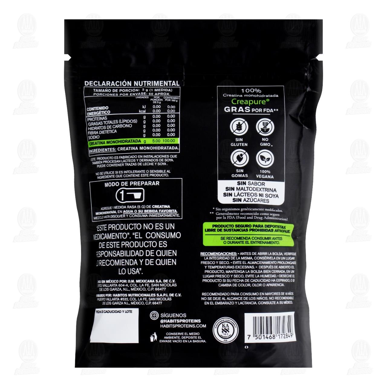 Habits High Performance Creatina Monohidratada Sin Sabor, 300 gr. image number 1