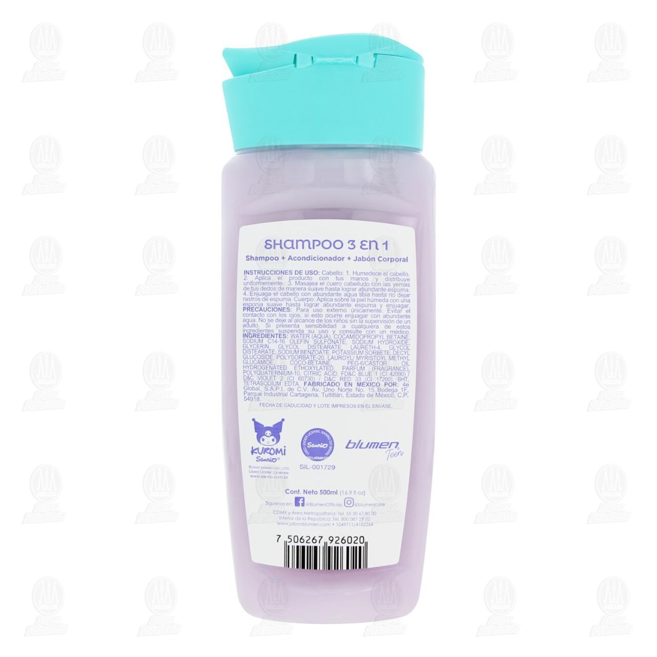 Shampoo 3 en 1 Blumen Teen Kuromi Aroma a Cereza, 500 ml. image number 2