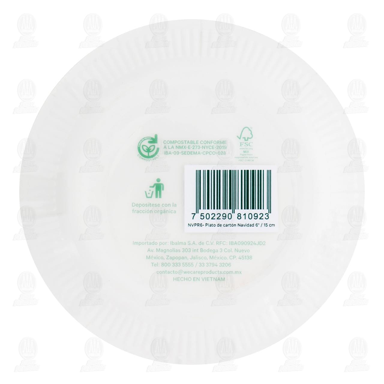 Platos Chicos de Cart&oacute;n Wecare Navidad, 15 pzas. image number 1