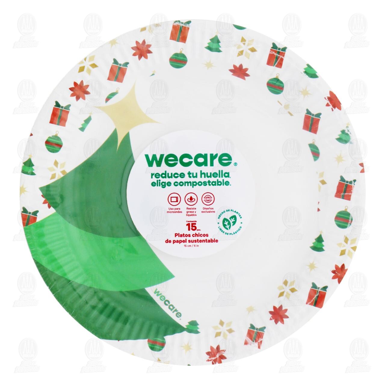 Platos Chicos de Cart&oacute;n Wecare Navidad, 15 pzas. image number 0