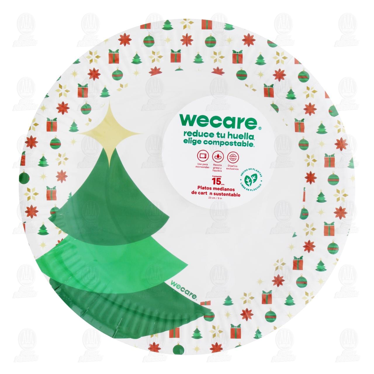 Platos Medianos de Cart&oacute;n Wecare Navidad, 15 pzas.