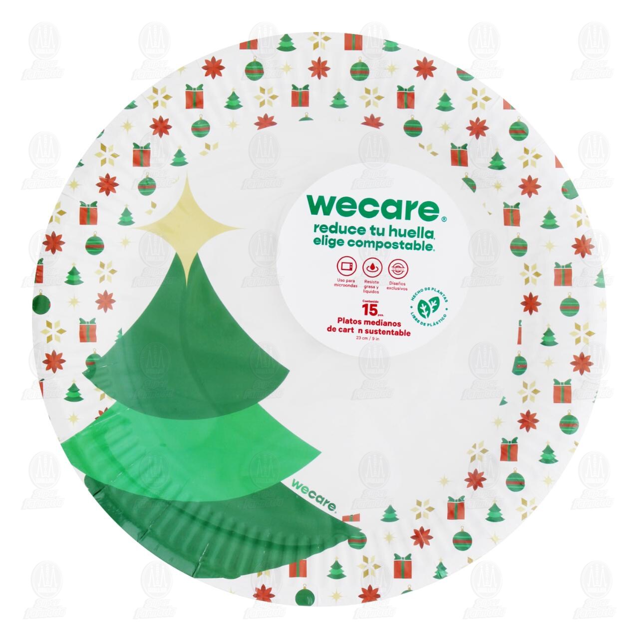 Platos Medianos de Cart&oacute;n Wecare Navidad, 15 pzas. image number 0
