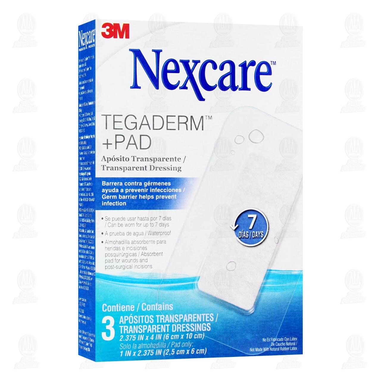 3M Nexcare Ap&oacute;sito Tegaderm + Pad Transparente 6cm x 10cm, 3 pzas.