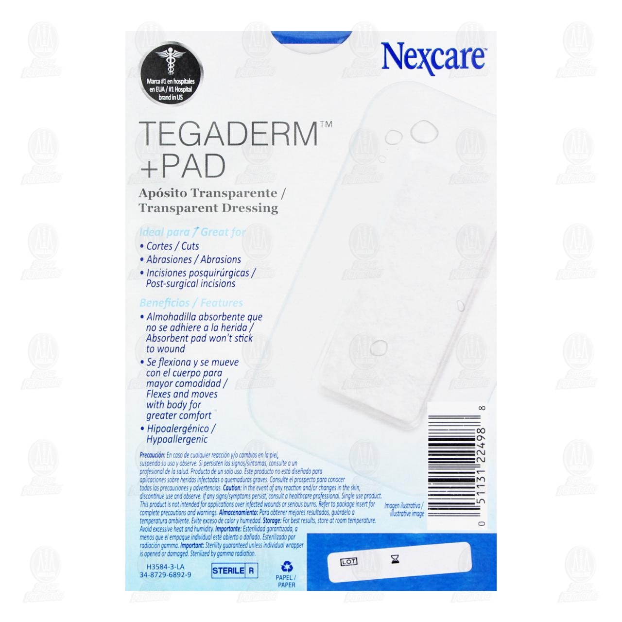 3M Nexcare Ap&oacute;sito Tegaderm + Pad Transparente 6cm x 10cm, 3 pzas. image number 2