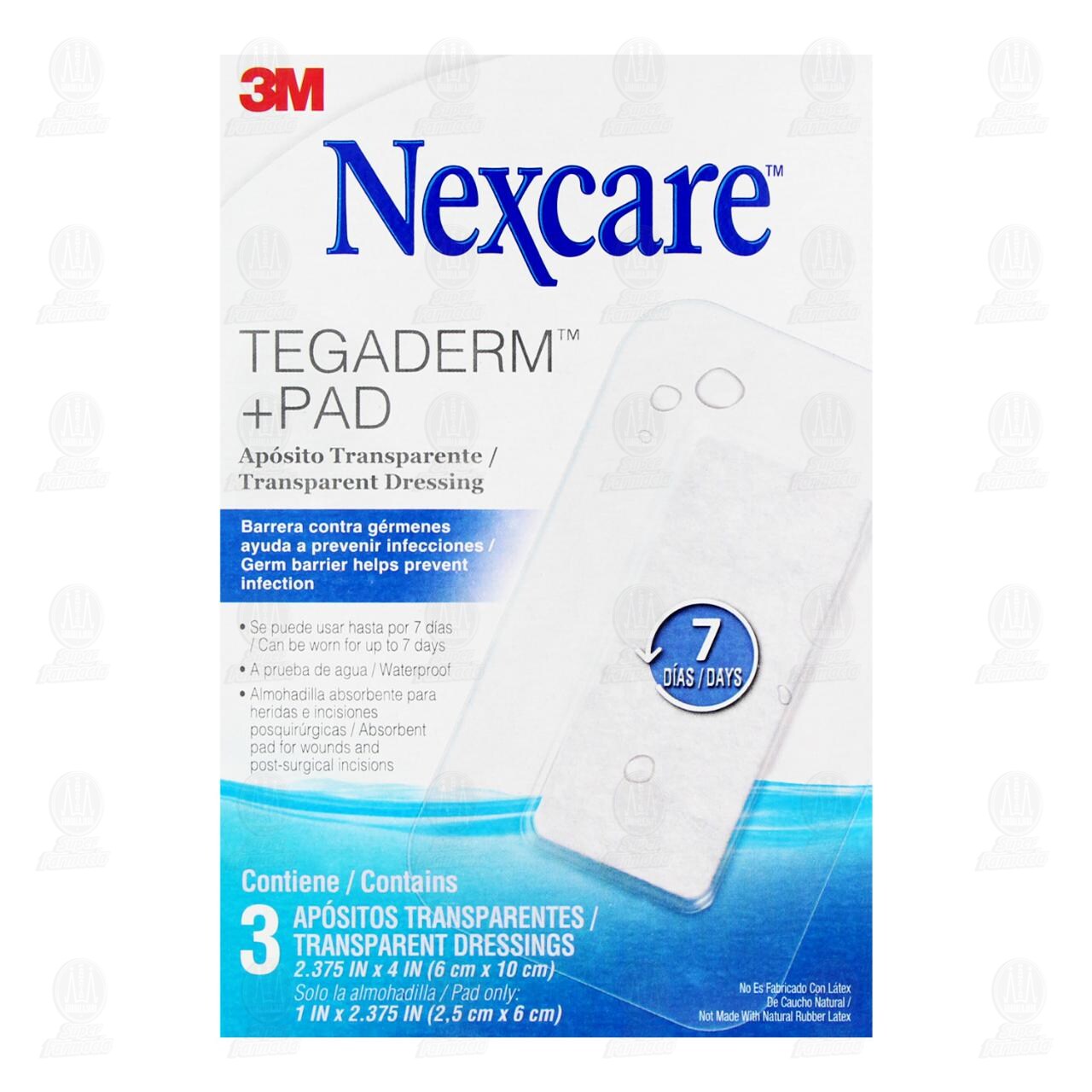 3M Nexcare Ap&oacute;sito Tegaderm + Pad Transparente 6cm x 10cm, 3 pzas. image number 1