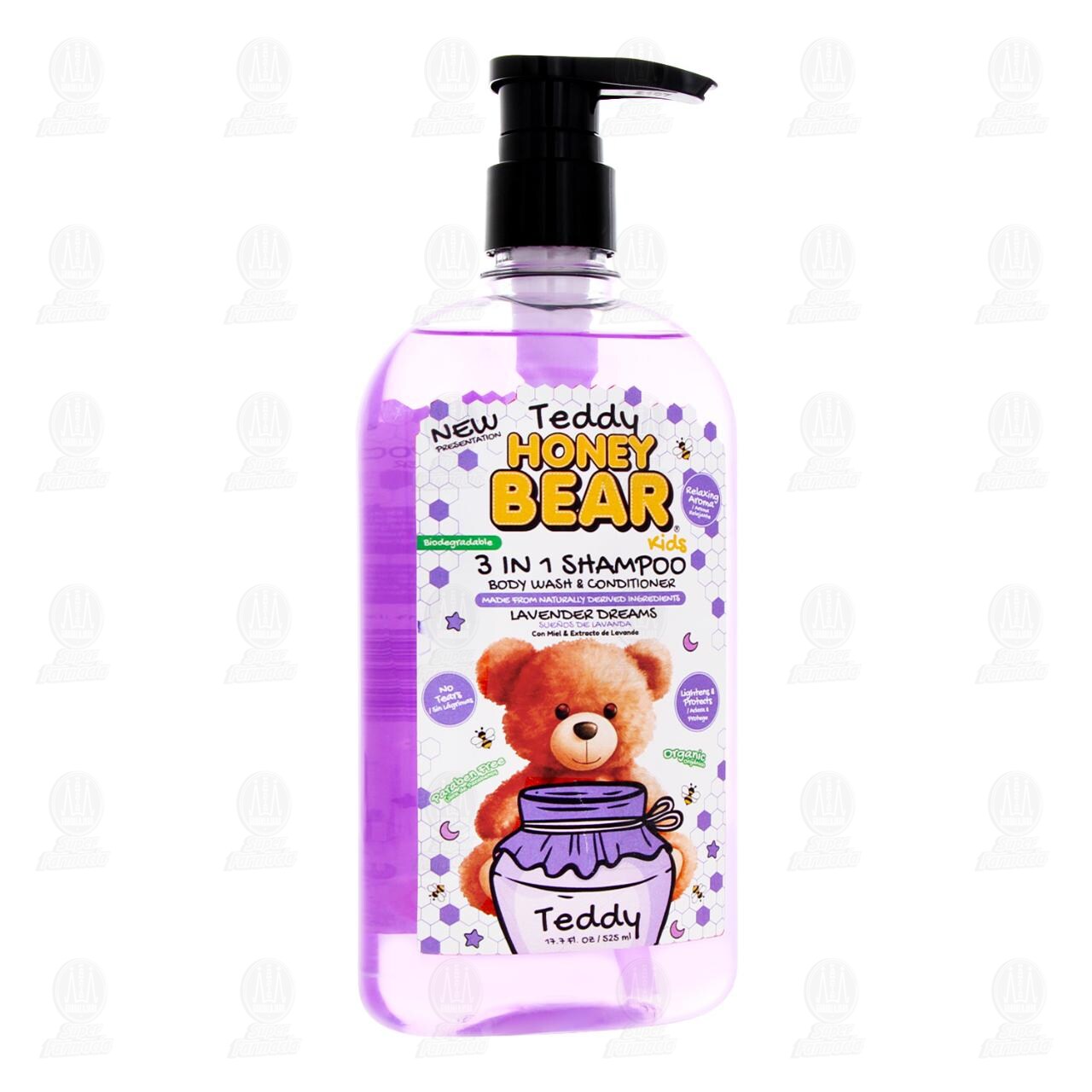 Shampoo Teddy Honey Bear 3 en 1 Honey & Lavender, 525 ml.