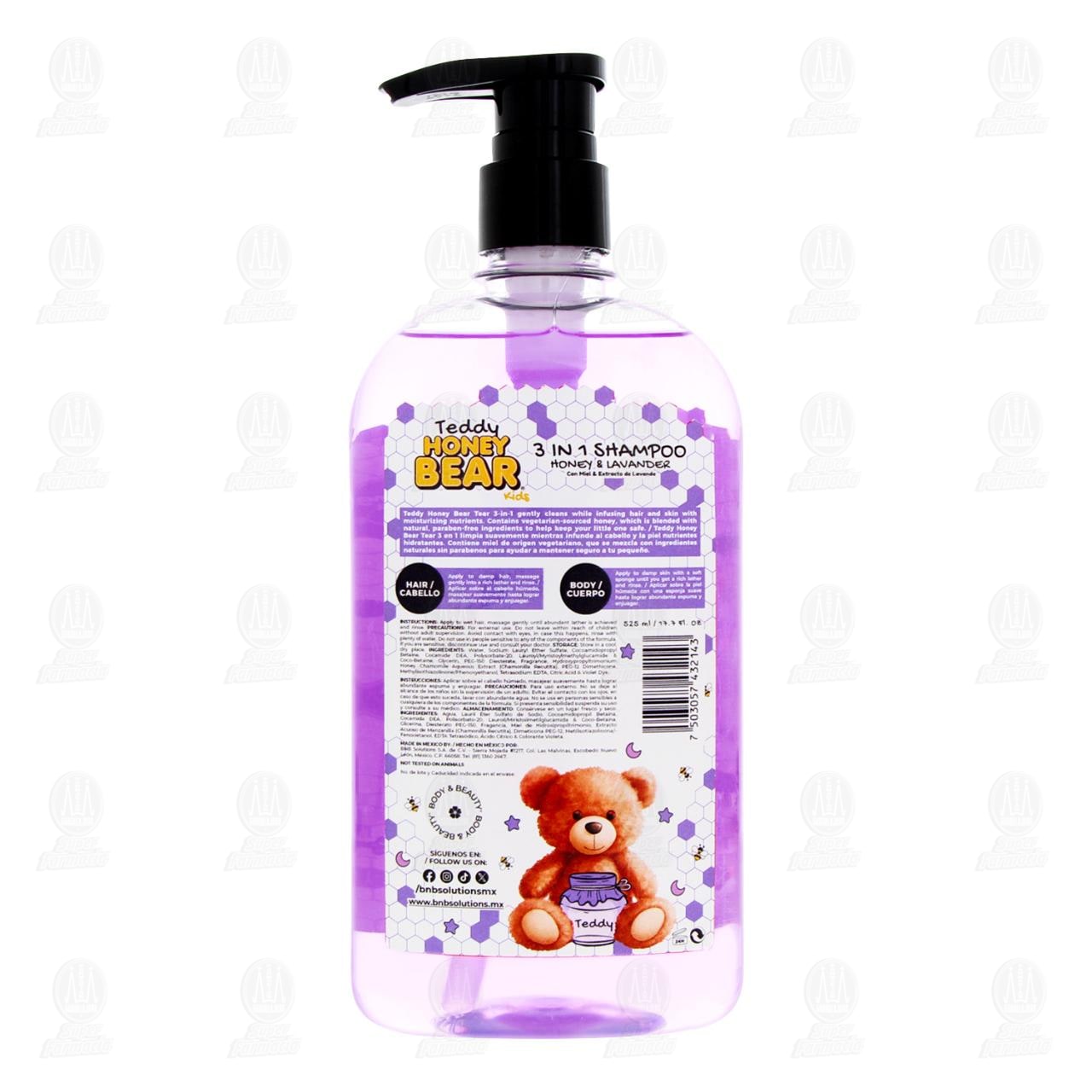 Shampoo Teddy Honey Bear 3 en 1 Honey & Lavender, 525 ml. image number 2