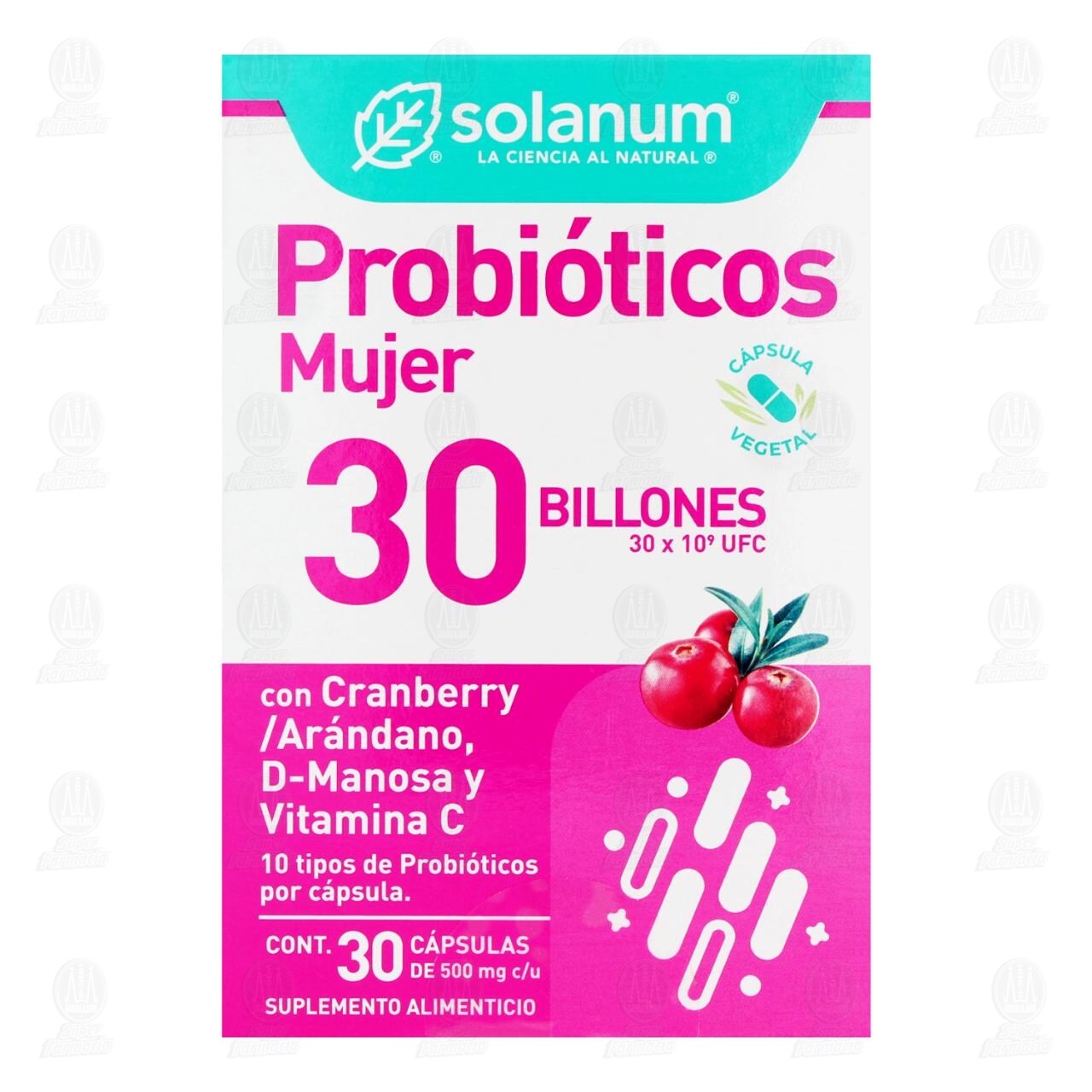 Probi&oacute;ticos Mujer Solanum 30 Billones, 30 C&aacute;psulas de 500 mg c/u. image number 1