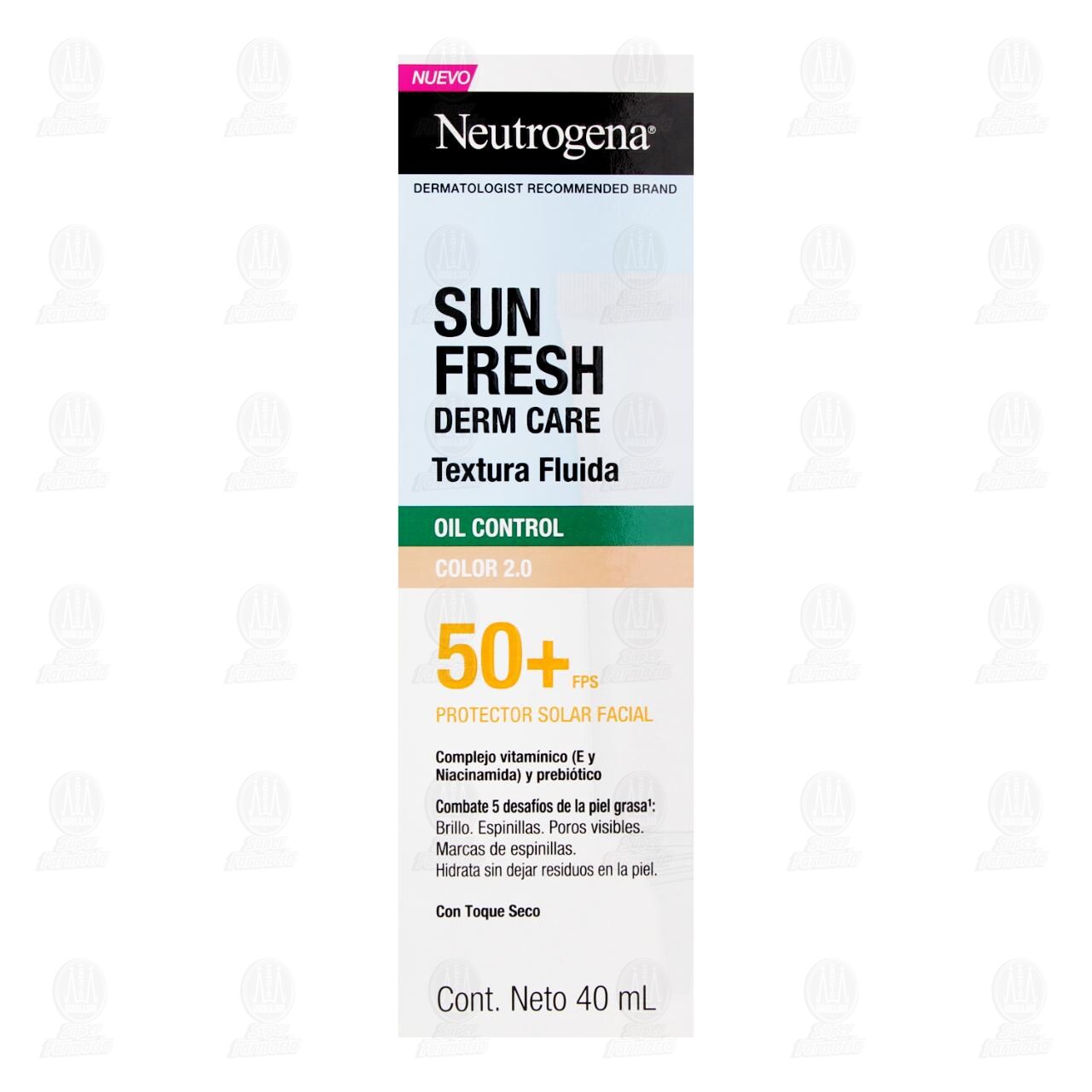Protector Solar Facial Neutrogena Sun Fresh Derm Oil Control Color 2.0 FPS 50+, 40 ml. image number 1