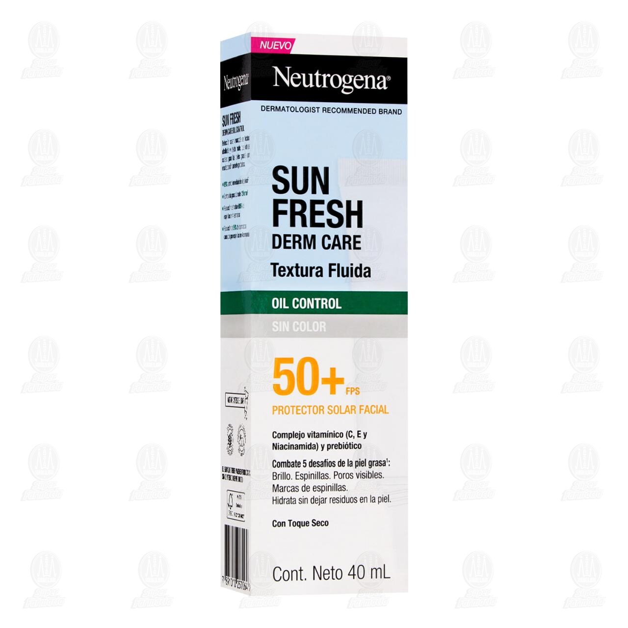Protector Solar Facial Neutrogena Sun Fresh Derm Care Oil Control Sin Color FPS 50+, 40 ml.