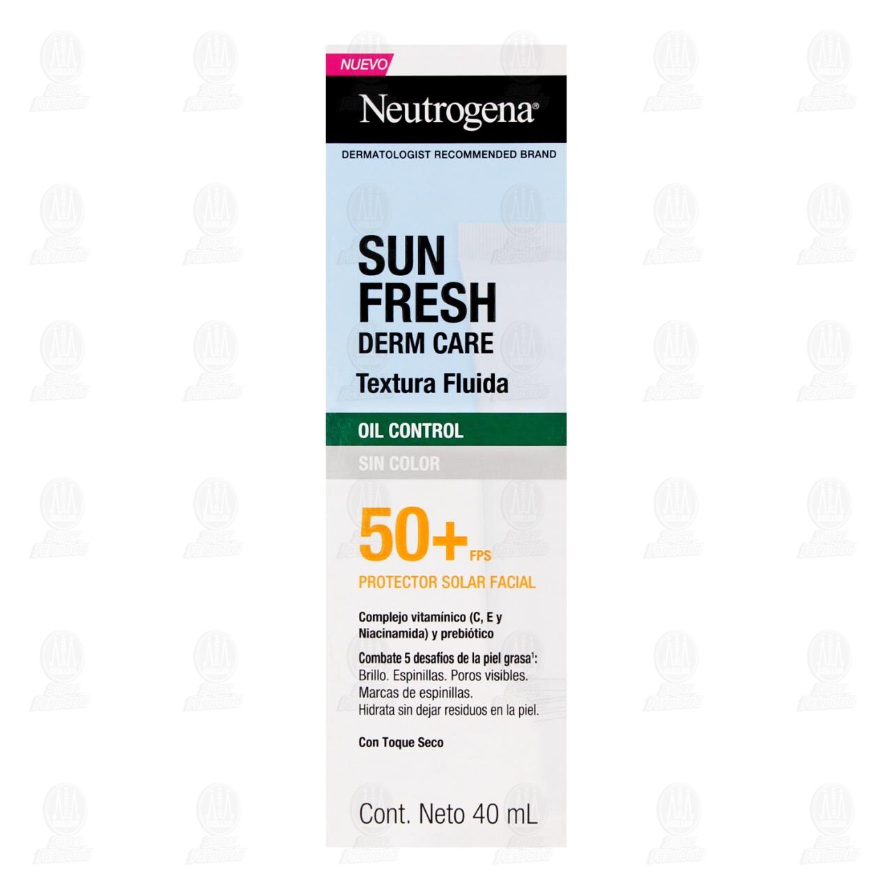 Protector Solar Facial Neutrogena Sun Fresh Derm Care Oil Control Sin Color FPS 50+, 40 ml. image number 1