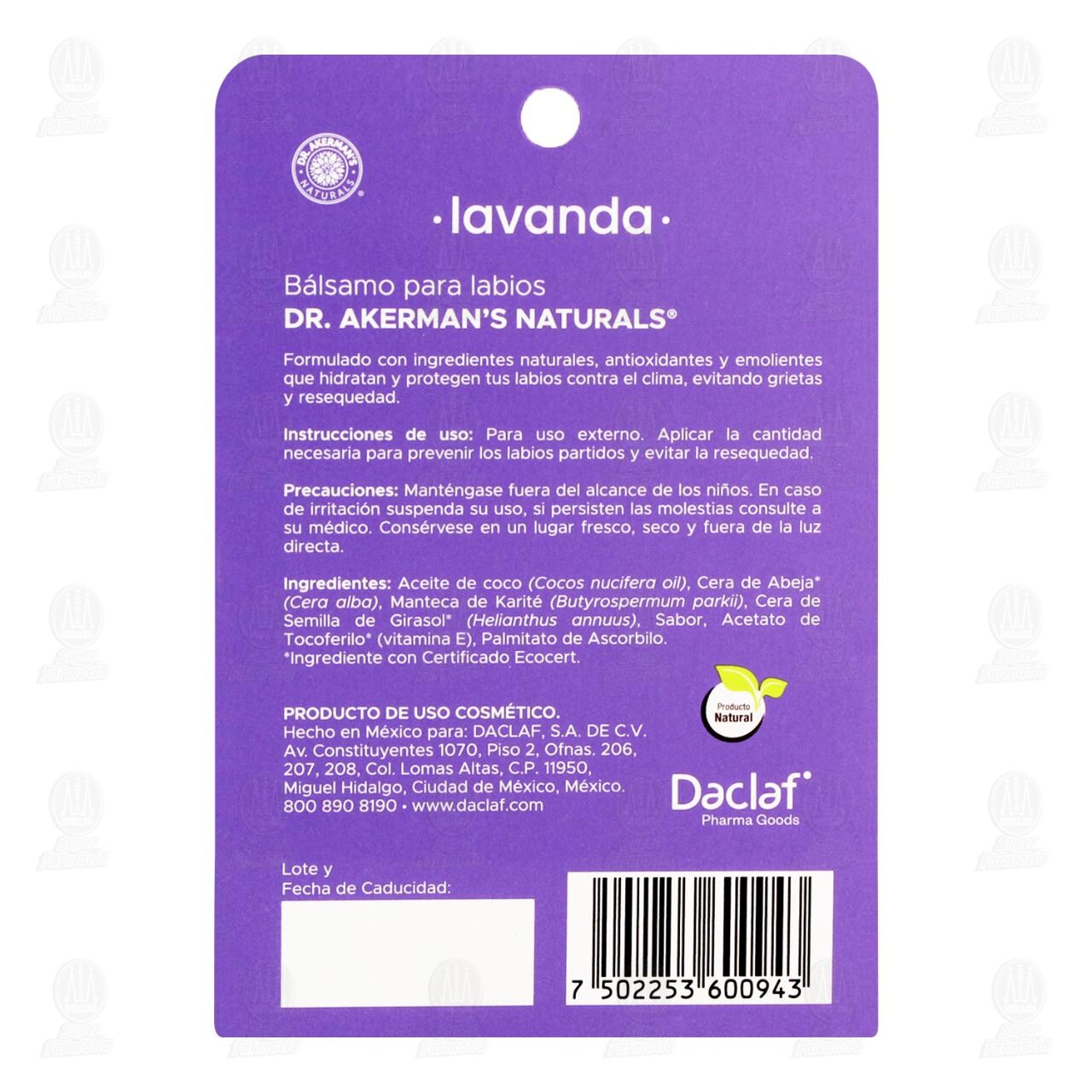 B&aacute;lsamo para Labios Dr. Akerman's Naturals Lavanda, 4.5 gr. image number 2