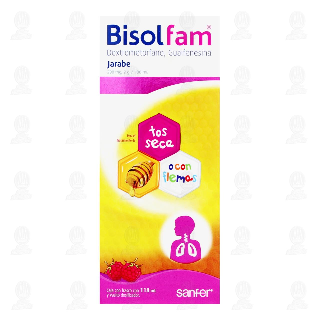 Bisolfam Jarabe Infantil 200mg,2gr/100ml Sabor Frambuesa, 118 ml. image number 1