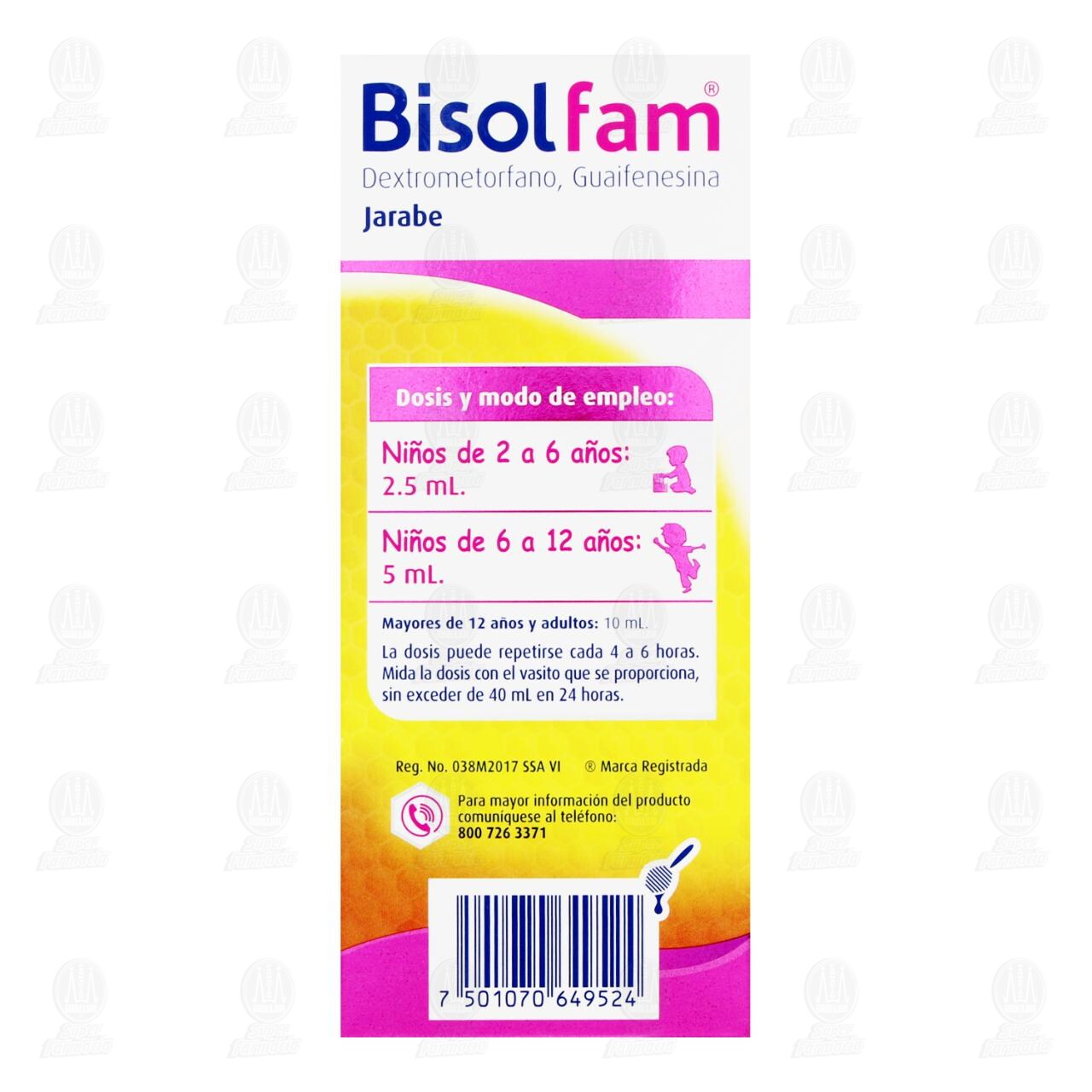 Bisolfam Jarabe Infantil 200mg,2gr/100ml Sabor Frambuesa, 118 ml. image number 2