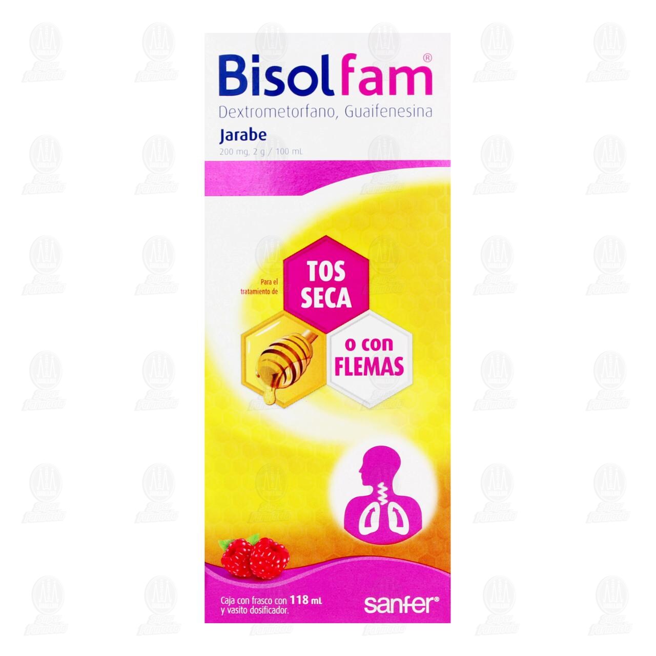Bisolfam Jarabe Adulto 200mg,2gr/100ml Sabor Frambuesa, 118 ml. image number 1