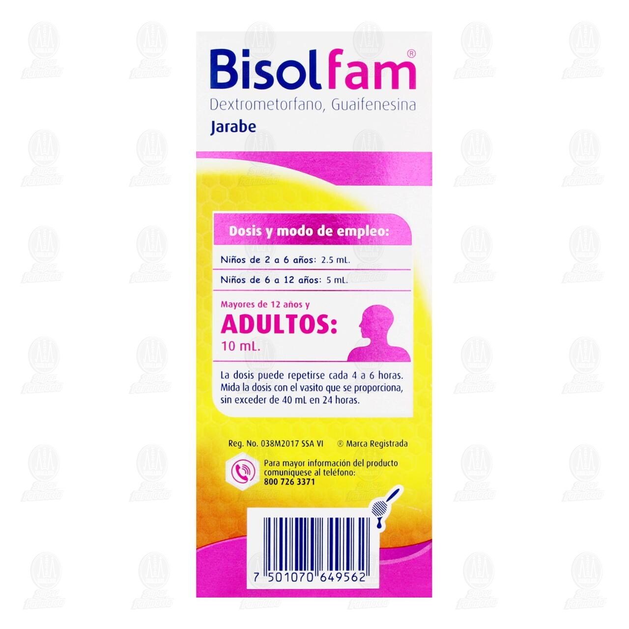 Bisolfam Jarabe Adulto 200mg,2gr/100ml Sabor Frambuesa, 118 ml. image number 2
