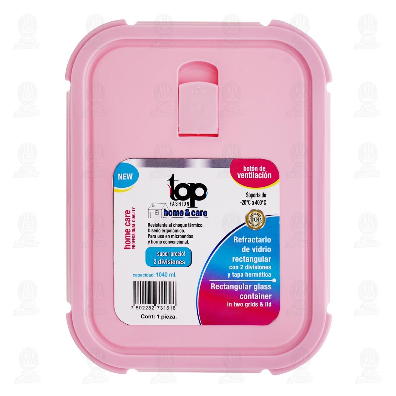 Refractario de Vidrio Top Fashion Home & Care Rectangular con 2 Divisiones y Tapa Herm&eacute;tica, 1 pz. image number 0