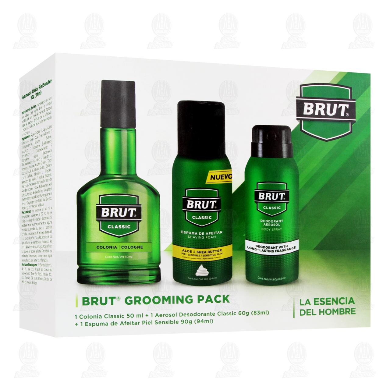 Pack Brut La Esencia del Hombre Classic Colonia 50 ml + Aerosol Desodorante 83 ml + Espuma de Afeitar 94 ml, 3 pzas.