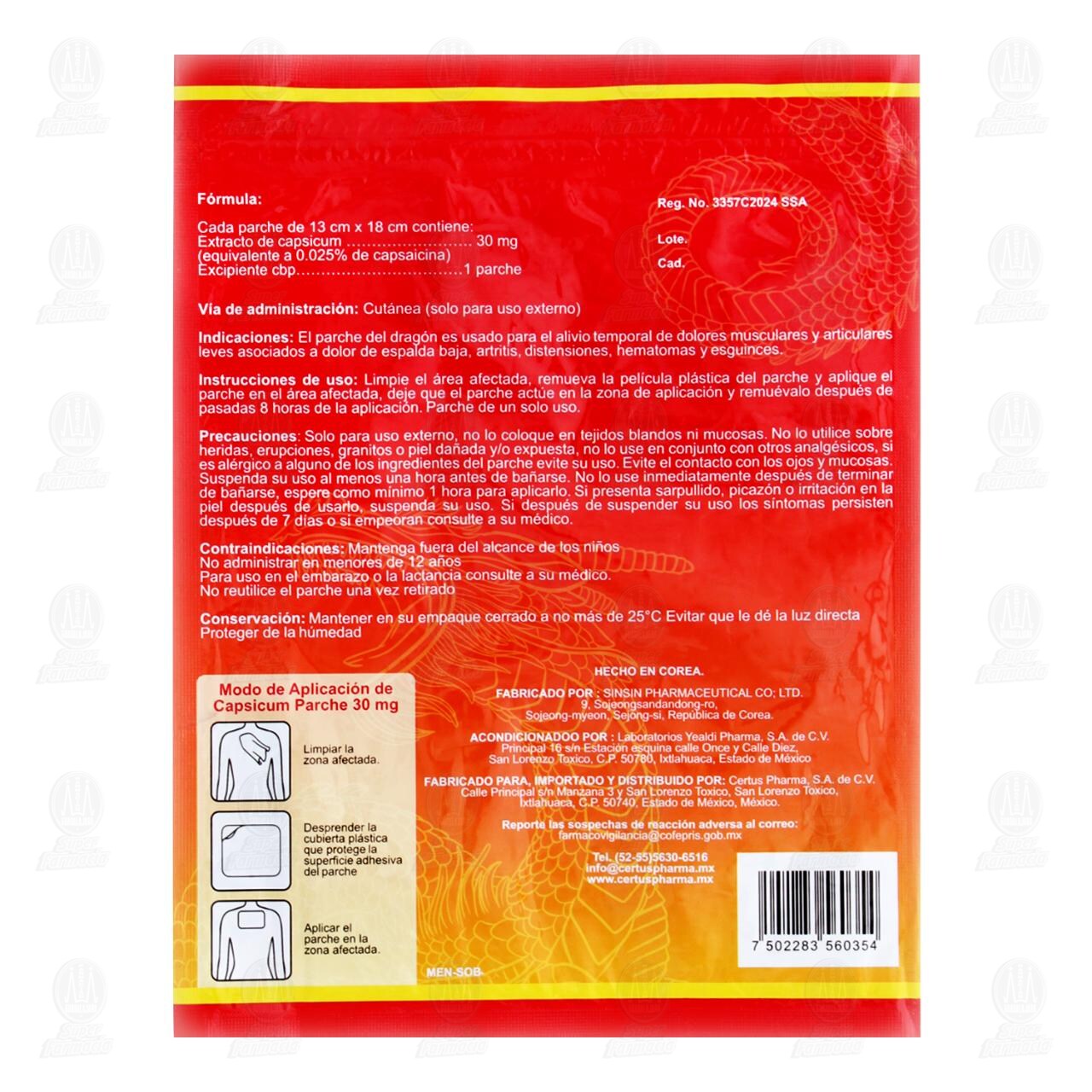 Parche del Drag&oacute;n Caliente con Capsicum 30 mg, 3 Parches. image number 1