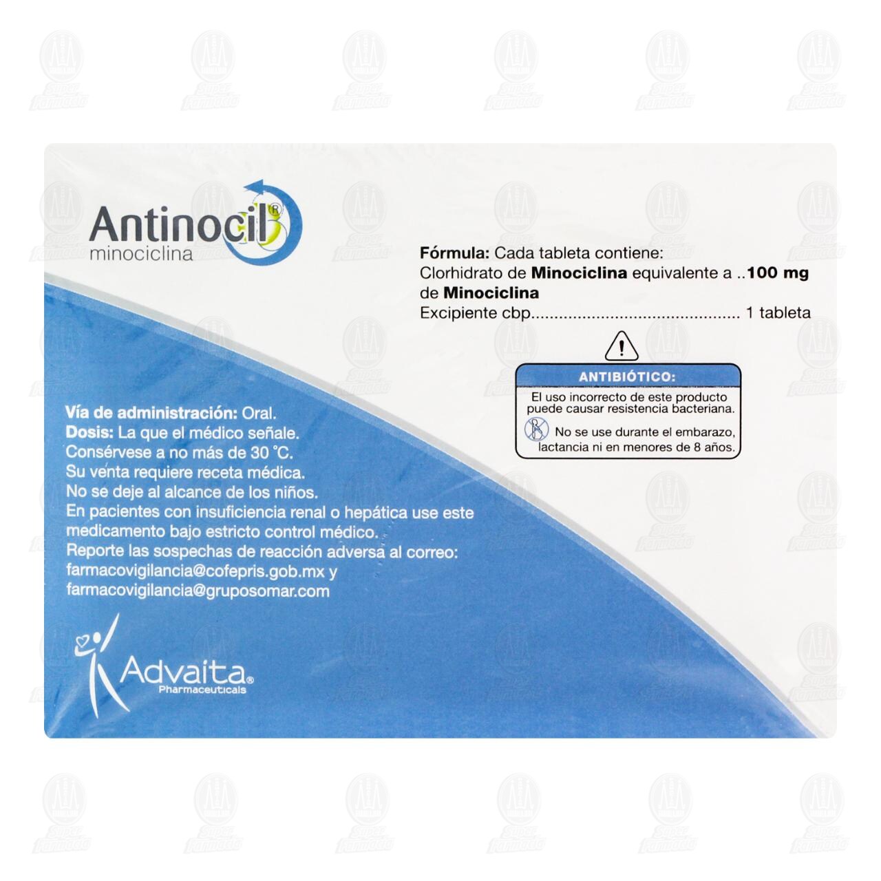 Pack Antinocil 100 mg, 30 Tabletas. image number 2