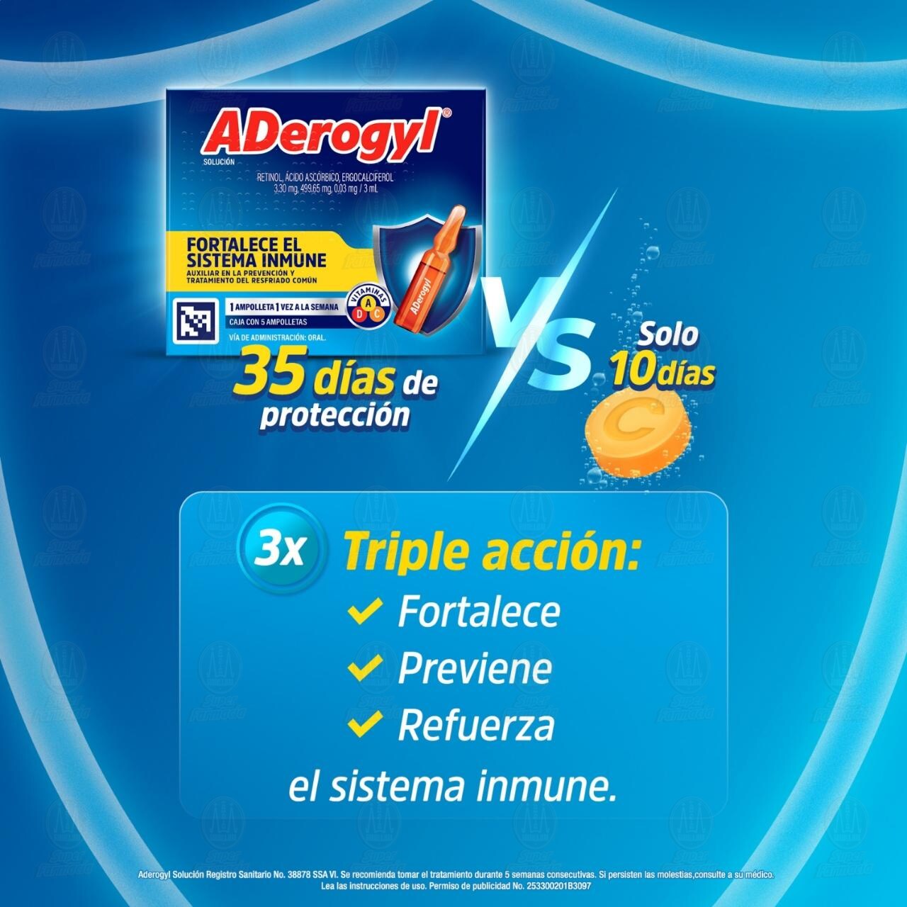 Pack Aderogyl con Vitaminas A, C y D Fortalece el Sistema Inmune, 9 ampolletas con 3 ml c/u. image number 3