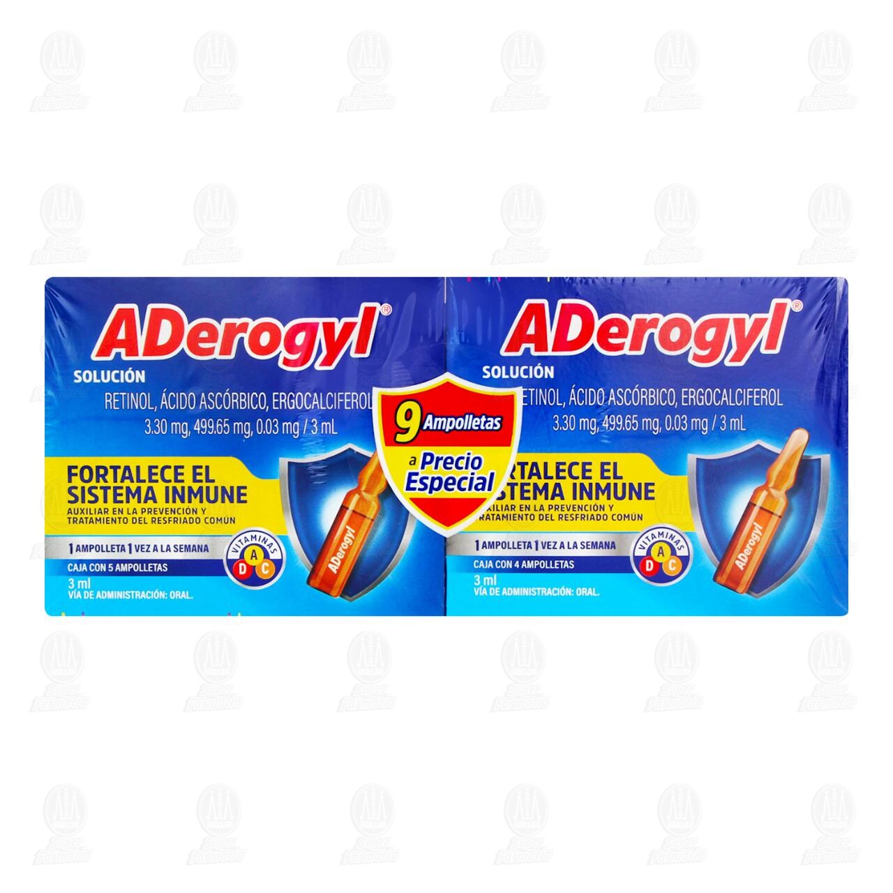 Pack Aderogyl con Vitaminas A, C y D Fortalece el Sistema Inmune, 9 ampolletas con 3 ml c/u. image number 1