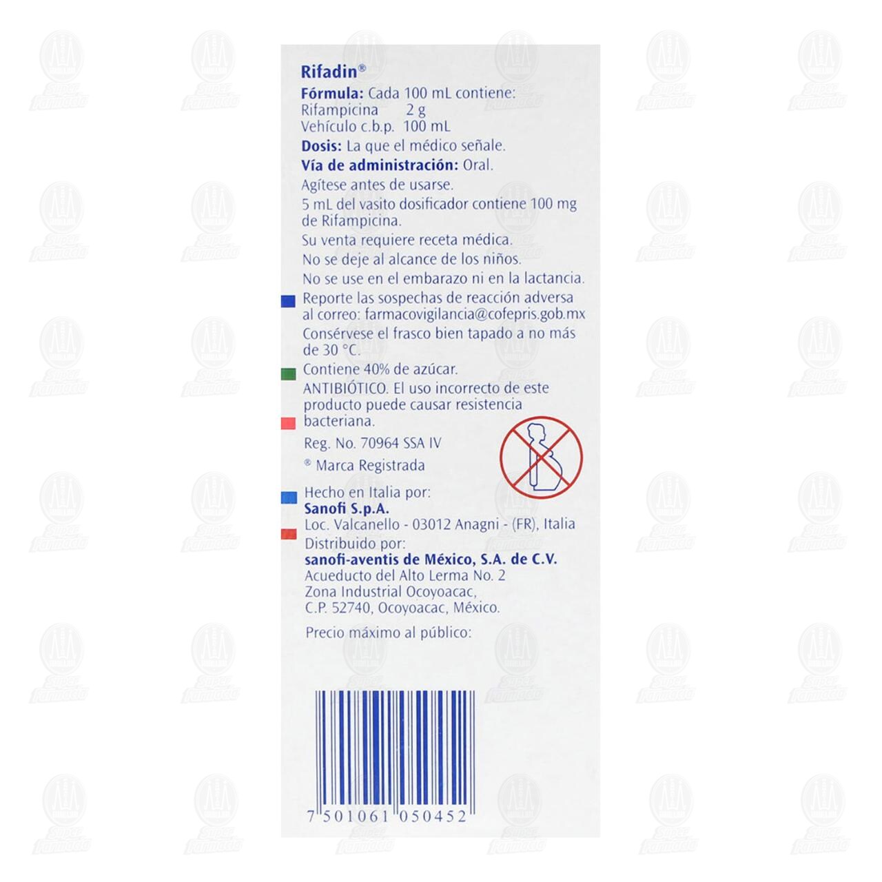 Rifadin 20mg/ml Suspensi&oacute;n, 120 ml. image number 2
