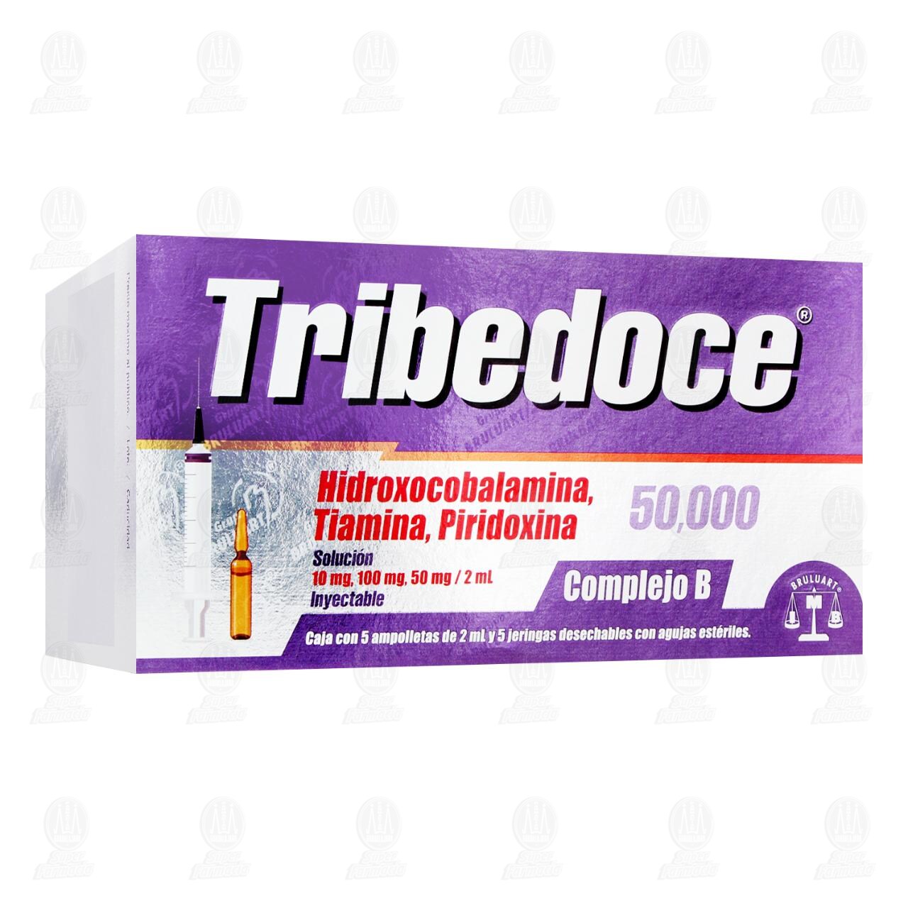Tribedoce Complejo B 50000 Soluci&oacute;n Inyectable 10mg/100mg/50mg/2ml, 5 Ampolletas de 2 ml. image number 0
