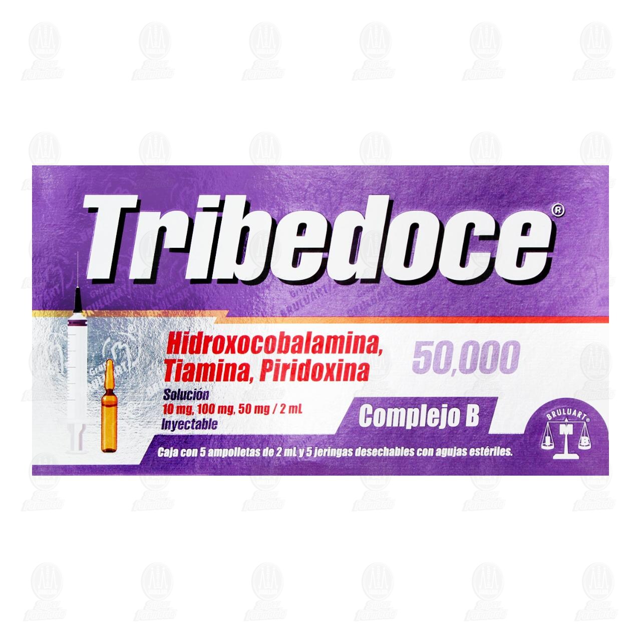 Tribedoce Complejo B 50000 Soluci&oacute;n Inyectable 10mg/100mg/50mg/2ml, 5 Ampolletas de 2 ml. image number 2