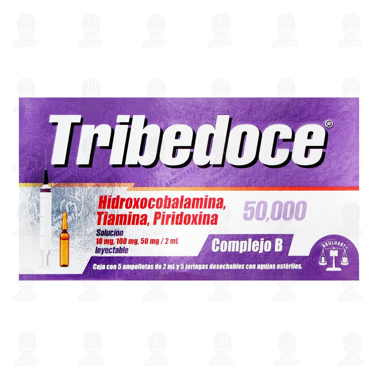 Tribedoce Complejo B 50000 Soluci&oacute;n Inyectable 10mg/100mg/50mg/2ml, 5 Ampolletas de 2 ml. image number 1