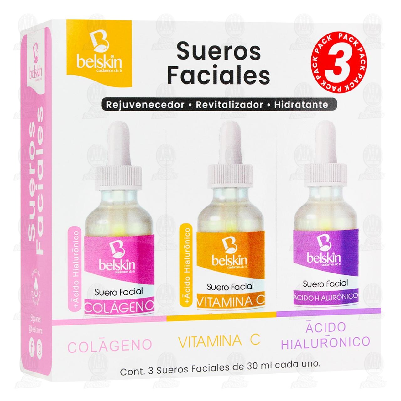 Pack Sueros Faciales Belskin Col&aacute;geno + Vitamina C + &Aacute;cido Hialur&oacute;nico, 3 pzas.
