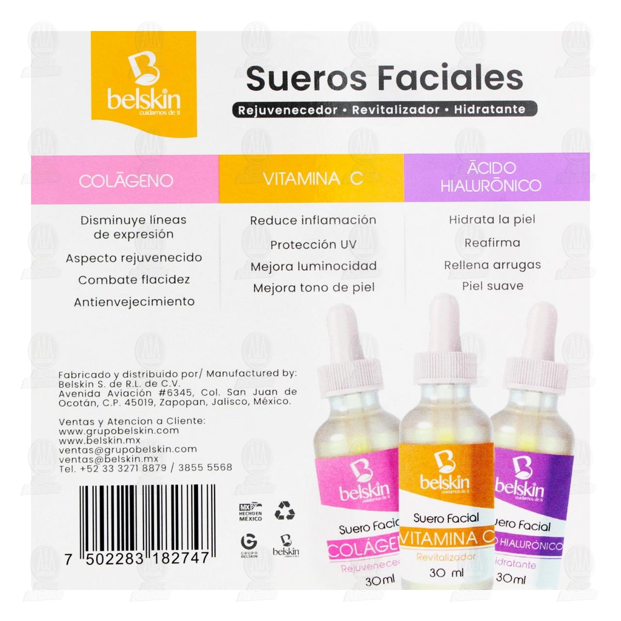 Pack Sueros Faciales Belskin Col&aacute;geno + Vitamina C + &Aacute;cido Hialur&oacute;nico, 3 pzas. image number 2