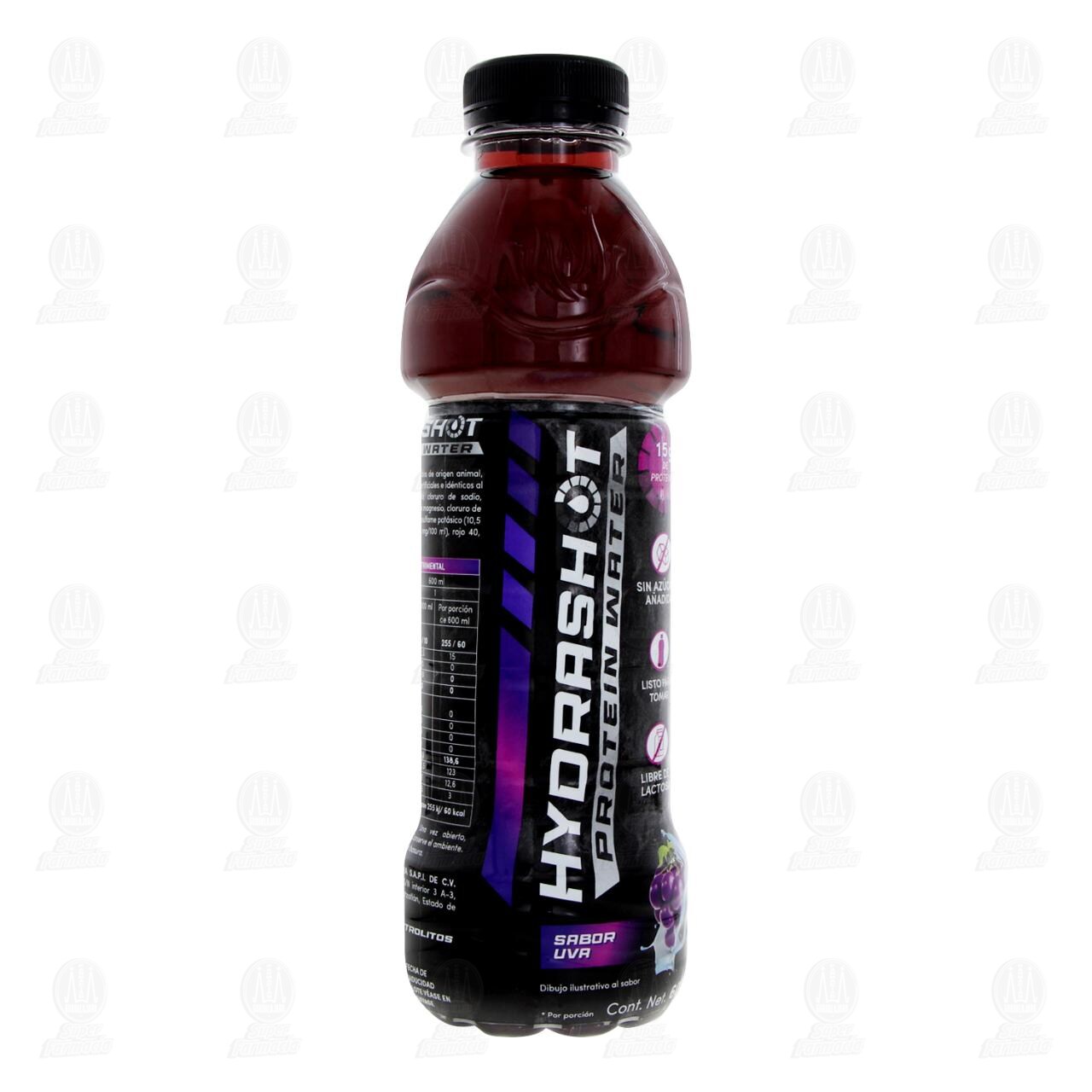 Bebida Hydrashot Protein Water Sabor Uva 600 ml. image number 0