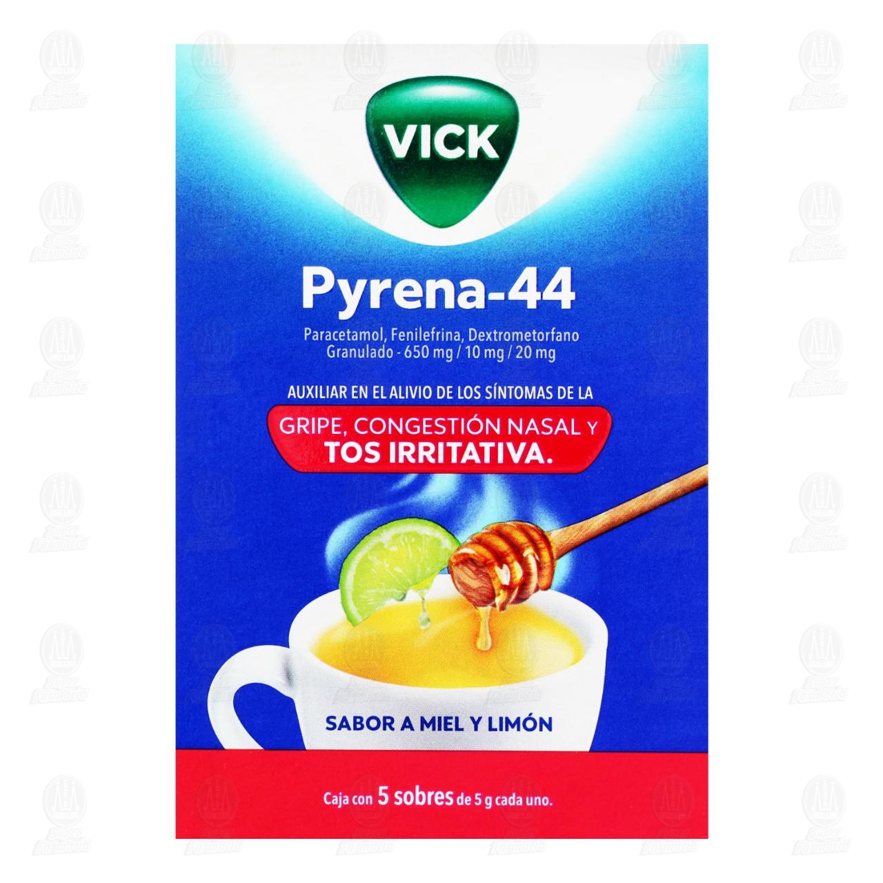 Vick Pyrena 44 Sabor Miel y Lim&oacute;n, 5 sobres. image number 1