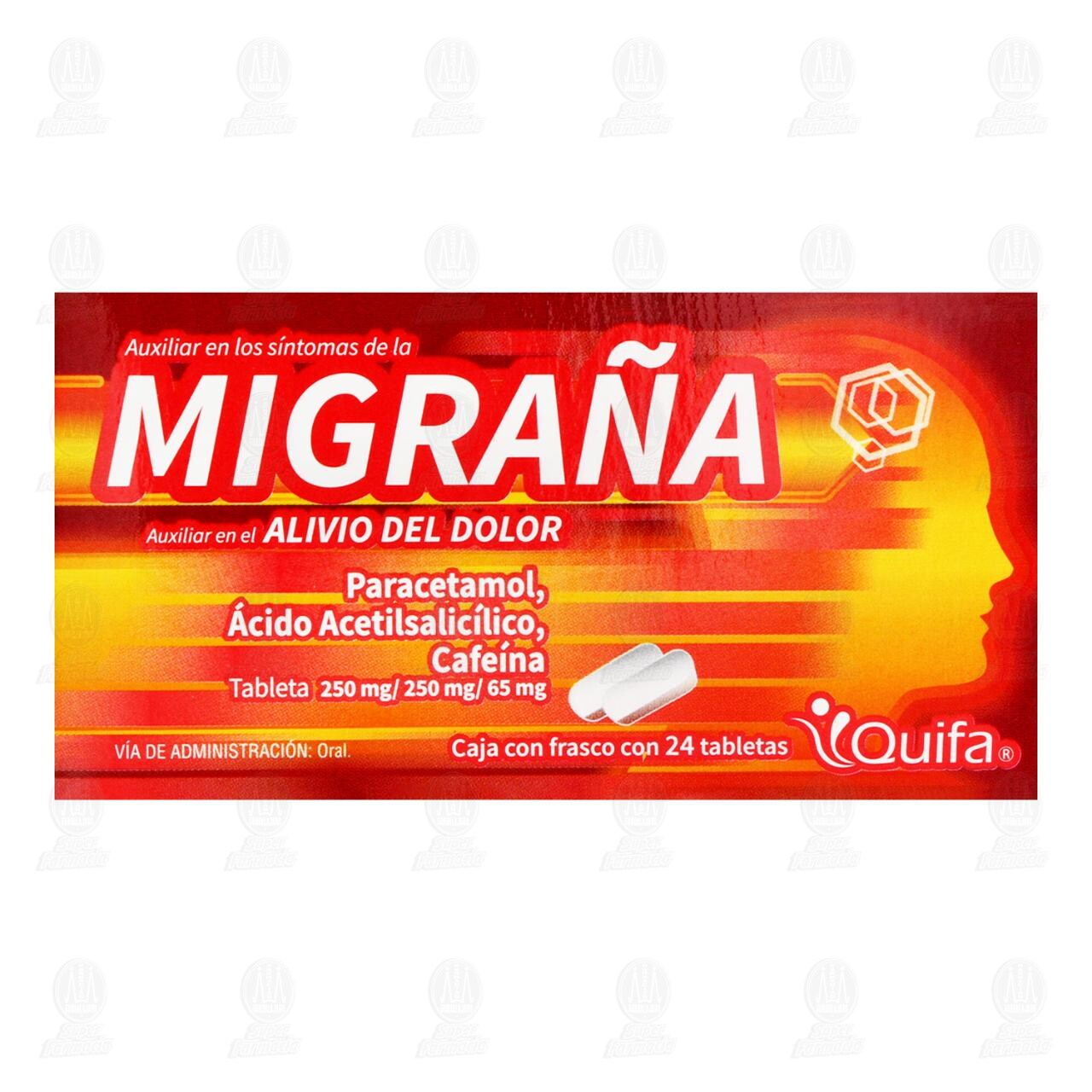 Paracetamol, &Aacute;cido &Aacute;cetilsalic&iacute;lico, Cafe&iacute;na 250mg/250mg/65mg, 24 Tabletas. image number 1