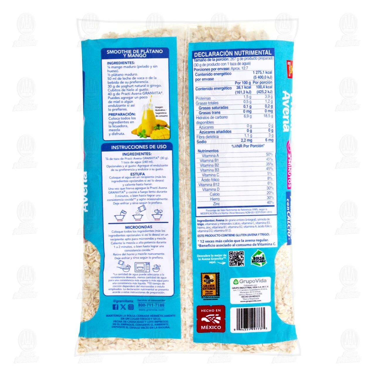 Avena y S&eacute;mola de Trigo Fortificada Granvita Practi Avena, 380 gr. image number 1