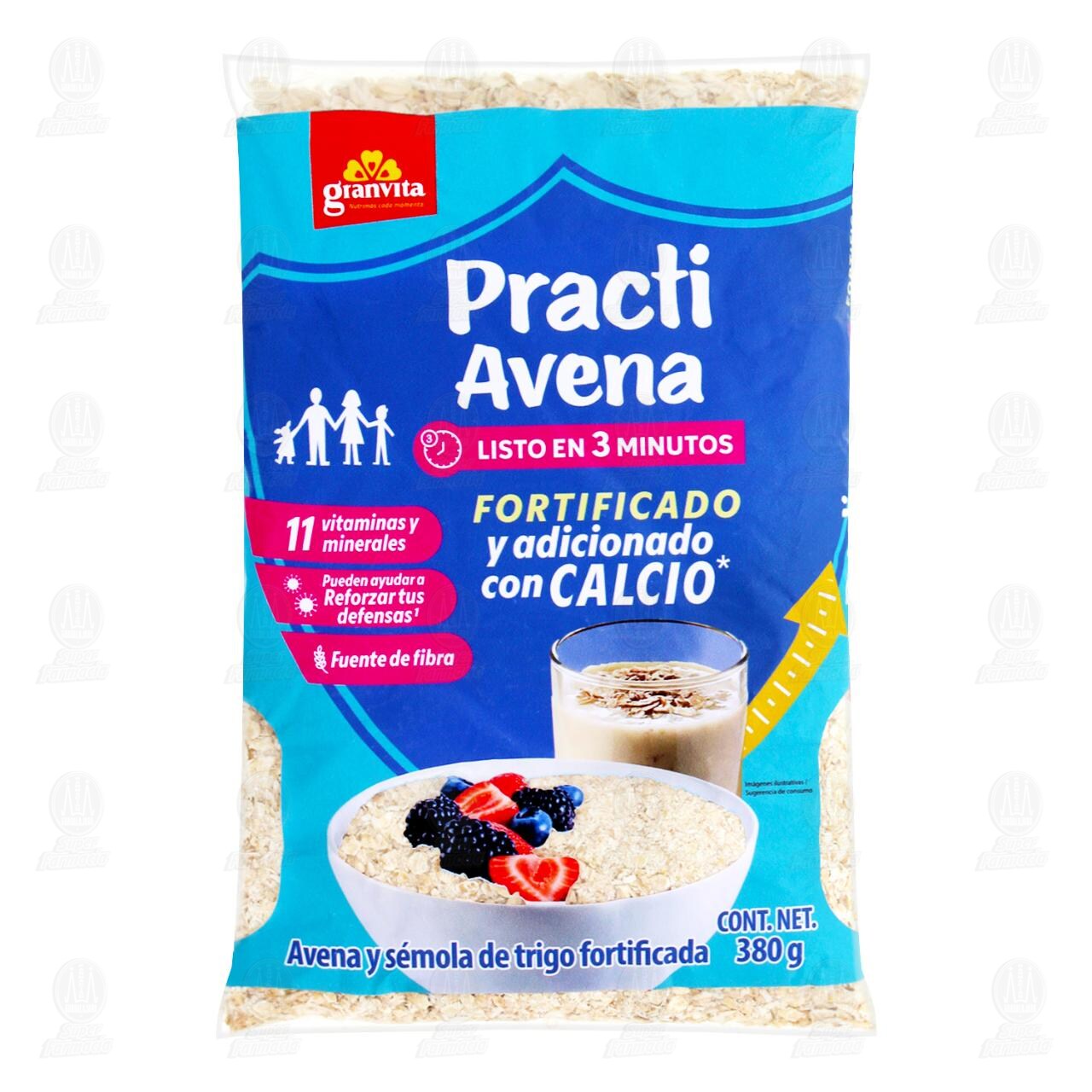 Avena y S&eacute;mola de Trigo Fortificada Granvita Practi Avena, 380 gr.