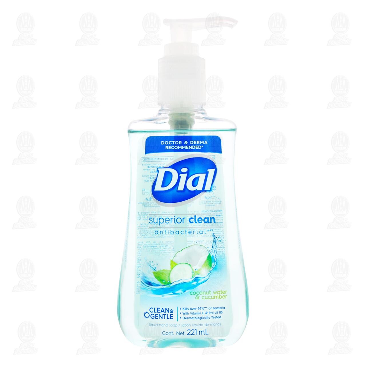 Jab&oacute;n L&iacute;quido Dial Antibacterial para Manos Coconut Water & Cucumber, 221 ml. image number 1