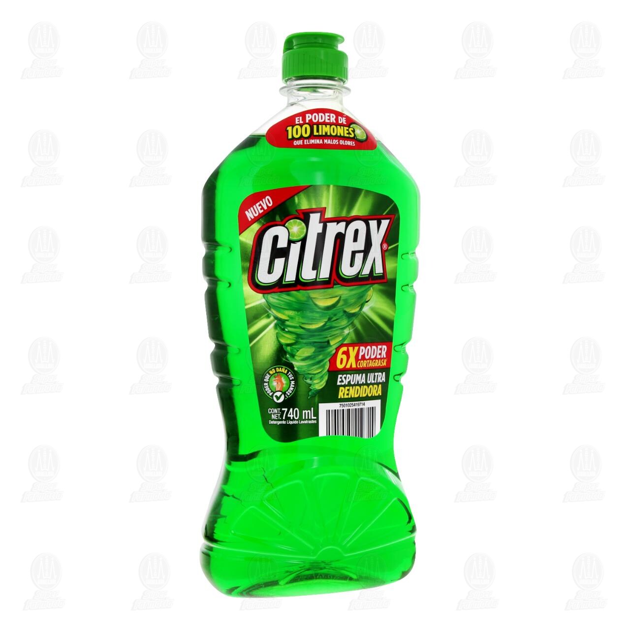 Lavatrastes L&iacute;quido Citrex Espuma Ultra Rendidora, 740 ml.