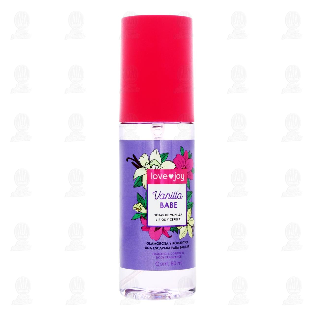 Fragancia Corporal Love Joy Vanilla Babe Notas de Vainilla Lirios y Cereza, 80 ml.