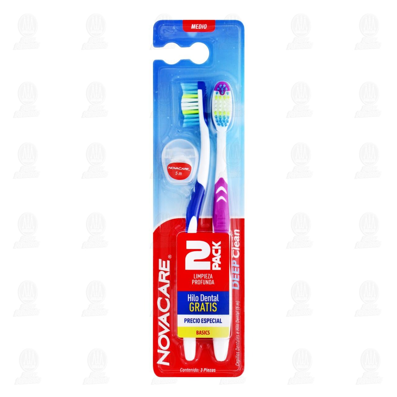 Pack Cepillo Dental NovaCare Basics Deep Clean Medio, 3 pzas.